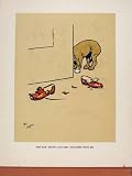 CHEWED SHOE DOG HOUND PUPPY COLOR OLD PRINT ANTIQUE