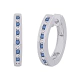 10K White Gold 1/4 ct. Alternating Blue and White Diamond Huggie Earrings