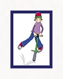 Pogo Guy by Julie Fletcher. LAMINATED. 5.39 inches width by 7.38 inches height. Highest Quality Art Poster Print
