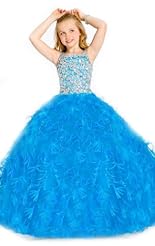 Girls Chiffon/Taffeta/Tulle Crystal Beaded Lace Applique Crystals Pageant Dress/Party Dress 