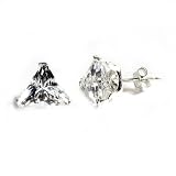 Silver Triangle Cubic Zirconia Stud Earrings, Size: 4x4x4mm