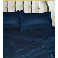 New Queen Size Satin Sheet Set - Includes 1 fitted sheet, 1 flat sheet and 2 pillow cases - Navy