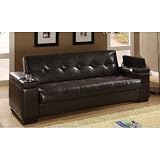 Futon Sofa Bed with Storage Space in Dark Brown Bycast Leather