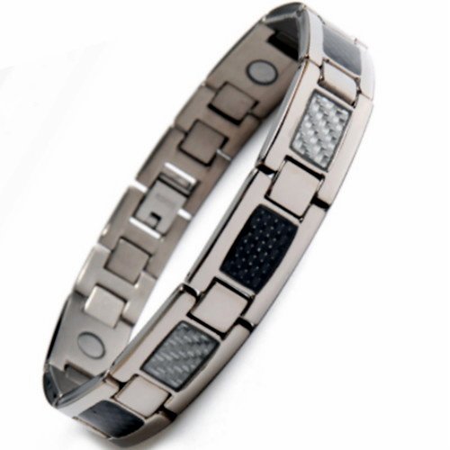 Mens Titanium Magnetic Bracelet Featuring Silver 