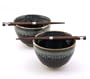 Japanese Stoneware Bowls with Chopsticks Gift Set, White Drip