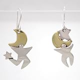 Star Dancer Earrings with Stars and Moons in Sterling Silver and Brass, #8920