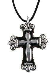 .925 Sterling Silver Cross Design on Leather with 20" Genuine Leather Cord - Hand Made in USA