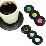 Voberry Cute Dishwasher Safe Vinyl Record Coaster Set - Pack of 6 Retro Novelty Drink Mats