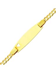 14K Yellow Gold 3.0mm Baby Heart ID Concave Curb Bracelet with Lobster Claw Clasp - 6" Inches