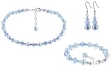 Light Blue Faux Pearl & Swarovski Crystal Sterling Silver Bracelet Earrings 16 18 20 22 24 Necklace Jewelry Set