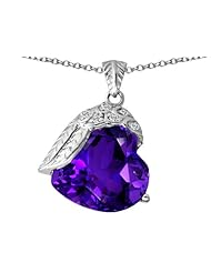 Original Star K (tm) Angel Wing of Love Pendant with Heart Shape Simulated Amethyst in 925 Sterling Silver