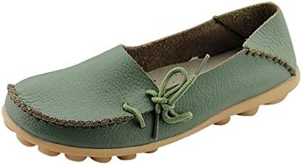 Emmalinglina Women's Casual Solid Lace Up Moccasins Leather Loafers Comfort Driving Shoes 8.5 B(M)US Army Green