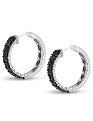 2ct Black Diamond Pave Hoop Earrings Crafted In Solid Sterling Silver