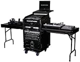 Marathon Flight Road Case MA-11M16UCT2LTBLK Black Series - 11u Slant MiXer Rack  -  16u Vertical Rack System with Caster Board and Table On Both Sides and Laptop Shelf Case