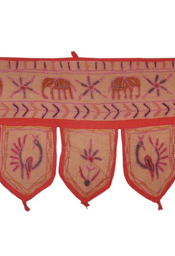 Imagen 1 de Puerta Bordado Diseño Peacock & Elephant Auspicious Colgantes, Bandhanwar Toran, Tamaño 39 x 9 pulgadas