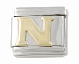 SilverBin Gold Tone Letter Initial N Stainless Steel Italian Charm Link