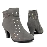 Womens High Heel Studded Suede Ankle Boots Gray , 5.5-10