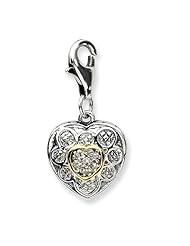Sterling Silver w/14k 3-D Ant. Dia. Heart w/Lobster Clasp Charm