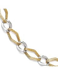 14k rhodium plated yellow gold Leslies Two tone Polihsed and Textured Fancy Link Bracelet