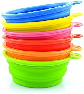 Silicone Collapsing Pet Bowls, the Ecocity Travel Dish, Premium Pet Travel Bowl with Pda, Tasteless, High Temperature, Easy Clean, Bpa-free Material, for Food and Water, Portable, Durable - Set of 6