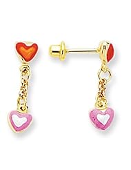 Childs 14k Gold Pink Heart Drop Earrings