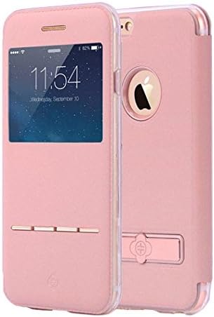 iphone 6s/6 Plus case,B2BY365 [Touch Series] [View Window] Folio Flip PU Leather Case [Metal Kickstand] with Metal Sensor Feature for Apple iPhone 6S/6 Plus 5.5inch (Rose Gold)