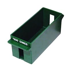 MMF Industries Porta-Count Extra-Capacity Rolled Coin Dime Storage Tray, 3.19 x 3.63 x 9.125 Inches, 200 Dollar Capacity, Green (212071002)