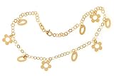 14K Yellow Gold Flower and Oval Dangle Anklet