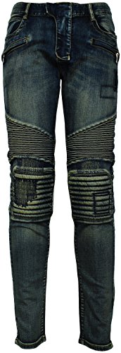 Angel Cola Men's Biker Slim Straight Fitted Distressed Washed Cotton Jeans
