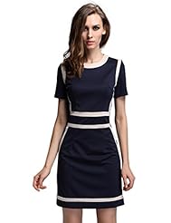 Striped Print Short Sleeves Above the Knee Cotton/Polyester/Knit Sheath Colorblocking Stretchy Party Dress 