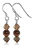 Cats Eye Smokey Topaz Swarovski Crystal Sterling Silver French Wire 1.25 Long Dangle Earrings