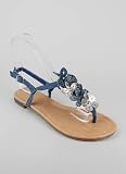Denim Studded Flower T-Strap Sandal