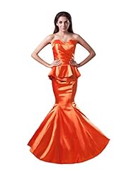 Strapless Floor Length Mermaid Peplum Lace Satin Sweetheart Dropped   Waistline Prom Dress 