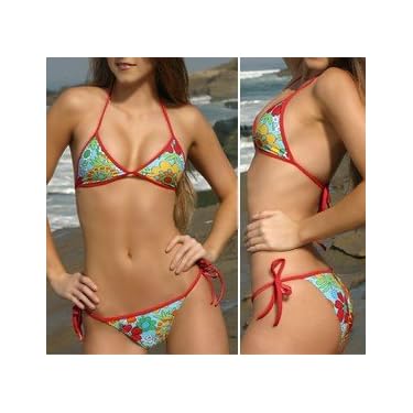 Handmade To Order 60s Flower Connected Top Rio Tie Bottom Bikini Ss