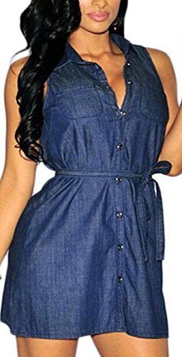 OVERMAL Womens Urban Sleeveless Denim Shirt Dress Shirt Dress for Girl