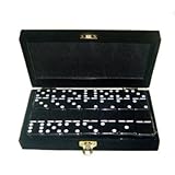 IMAGE OF Domino Double 6 Black Jumbo Tournament Professional Size w/Spinners in Elegant Black Velvet Box.