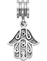 Persona Sterling Silver Hamsa Dangle Charm fits Pandora, Troll & Chamilia European Charm Bracelets