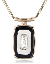 Anne Klein "Preston Black" Gold-Tone Black Geometric Pendant Necklace, 42"