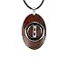 Stainless Steel Natural Redwood Cubic Zirconia Circle Line Oval Pendant w. Rubber Cord Necklace