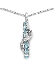 1.38 Carat Genuine Blue Topaz and 0.02 ct. t.w. Genuine Diamond Accents Sterling Silver Pendant Necklace. 18"