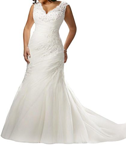 Newpeach Women's Sweetheart Mermaid Lace Backless Court Train Plus Bridal Dress 18
