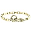 Goldtone Link Bracelet, Clear CZ Triplet Links, Channel Set, Fold Over Clasp