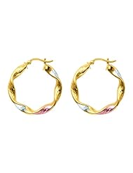 14K Two Tone Gold Hoop Earrings (7/8 inch)