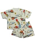 Saras Prints - Boys Short Sleeve Train Shortie Pajamas, White (Size 2)