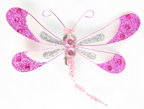 Touch of Nature 1-Piece Fashion Fabric Dragonfly with Beaded Body on Clip for Arts and Crafts, 5.5-Inch, Hot Pink/Silver