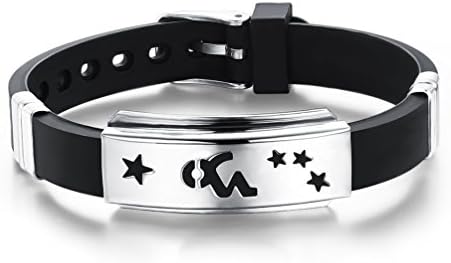 Tingem Mens Stainless Steel Leather 12 Constellations Zodiac Sign Logo Wristband Bangle Bracelet (Capricorn)