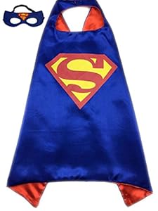 Superhero or Princess Kids CAPE & MASK SET Childrens Halloween Costume (Blue & Red (Superman))