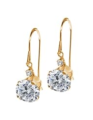 2.02 Ct Round H/I Diamond White Sapphire 14K Yellow Gold Earrings