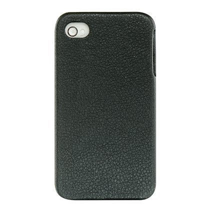 Premium Black Leather Hard Slide-in Crystal Case Cover for Apple iPhone 4 - 4th Generation - 4th Gen