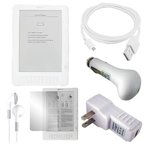 Amazon Kindle DX (CLEAR) Protective Electronic Book Reader Silicone Skin Gel Case Cover /w Screen Guard / Protector, USB 2in1 Sync and Charging Cable, USB Car Charger, USB Wall / Travel Charger, and Listening Earphones / Headphones